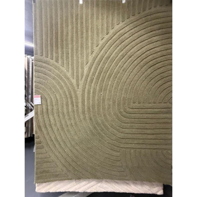 Hague Modern Plain Geometric Hand-Carved Hi-Low 3D Ridged Cut & Loop Pile Textured Wool Sage Rug