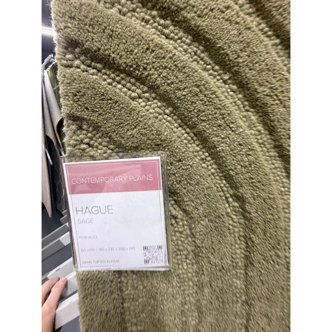 Hague Modern Plain Geometric Hand-Carved Hi-Low 3D Ridged Cut & Loop Pile Textured Wool Sage Rug
