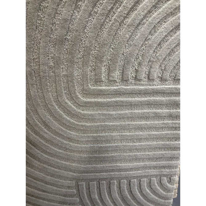 Hague Modern Plain Geometric Hand-Carved Hi-Low 3D Ridged Cut & Loop Pile Textured Wool Stone Grey Rug