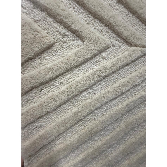 Hague Modern Plain Geometric Hand-Carved Hi-Low 3D Ridged Cut & Loop Pile Textured Wool Ivory Rug