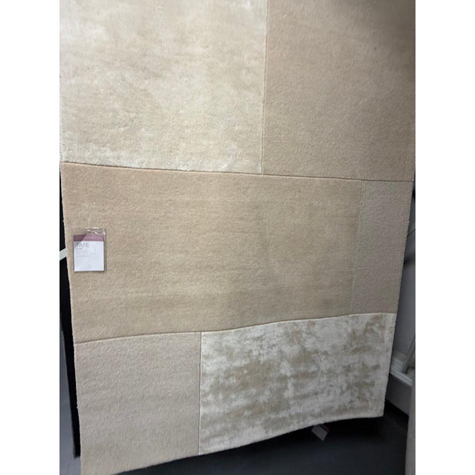 Tate Modern Plain Geometric Tonal Texture Metallic Shimmer Hand-Carved High-Density Wool&Viscose Ivory Rug