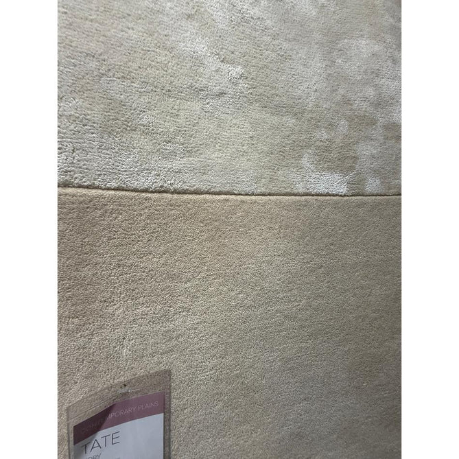 Tate Modern Plain Geometric Tonal Texture Metallic Shimmer Hand-Carved High-Density Wool&Viscose Ivory Rug 160 x 230 cm