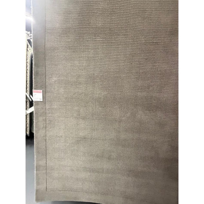 York Modern Plain Textured Subtle Ribbed Stripe Contrasting Smooth Border Handwoven Wool Loop Pile Mid Grey Rug