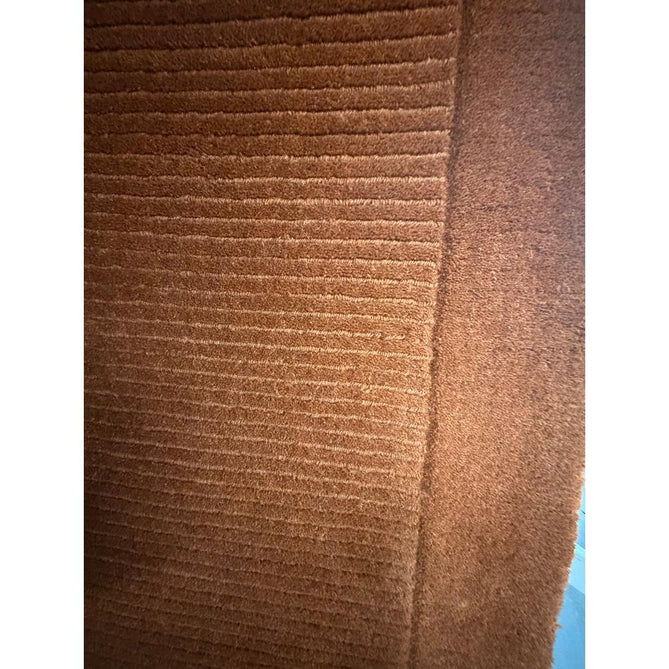 York Modern Plain Textured Subtle Ribbed Stripe Contrasting Smooth Border Handwoven Wool Loop Pile Burnt Terracotta Rug