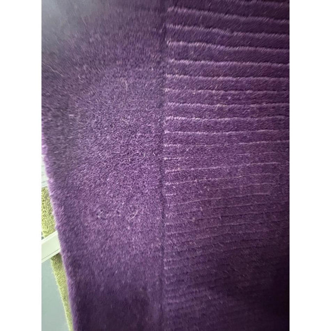 York Modern Plain Textured Subtle Ribbed Stripe Contrasting Smooth Border Handwoven Wool Loop Pile Amethyst Purple Rug