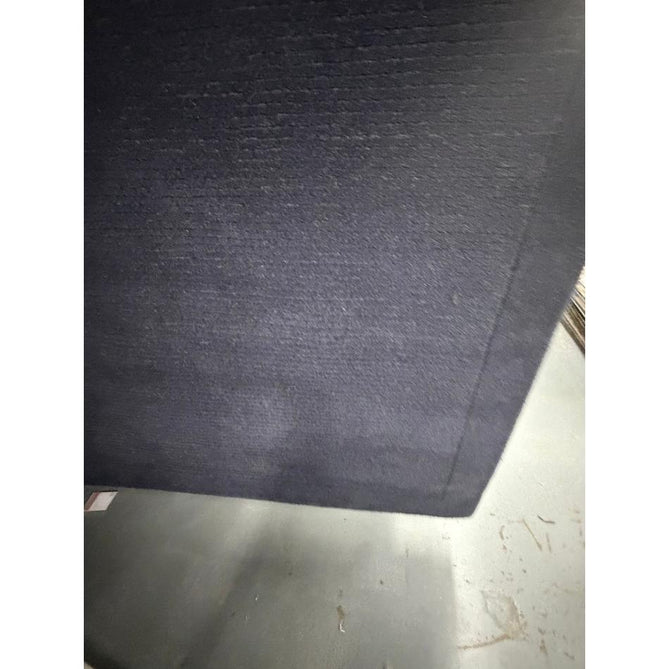 York Modern Plain Textured Subtle Ribbed Stripe Contrasting Smooth Border Handwoven Wool Loop Pile Deep Midnight Navy Rug