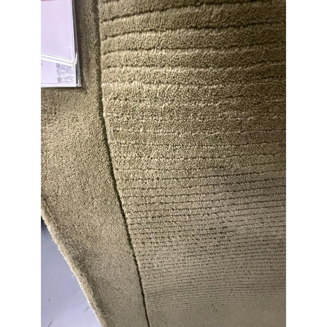 York Modern Plain Textured Subtle Ribbed Stripe Contrasting Smooth Border Handwoven Wool Loop Pile Muted Sage Rug