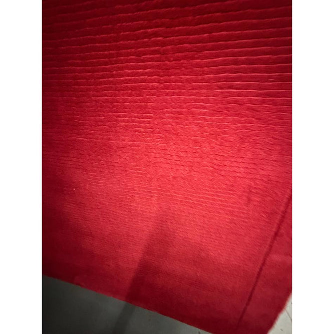 York Modern Plain Textured Subtle Ribbed Stripe Contrasting Smooth Border Handwoven Wool Loop Pile Poppy Red Rug