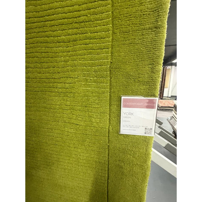 York Modern Plain Textured Subtle Ribbed Stripe Contrasting Smooth Border Handwoven Wool Loop Pile Fresh Green Rug