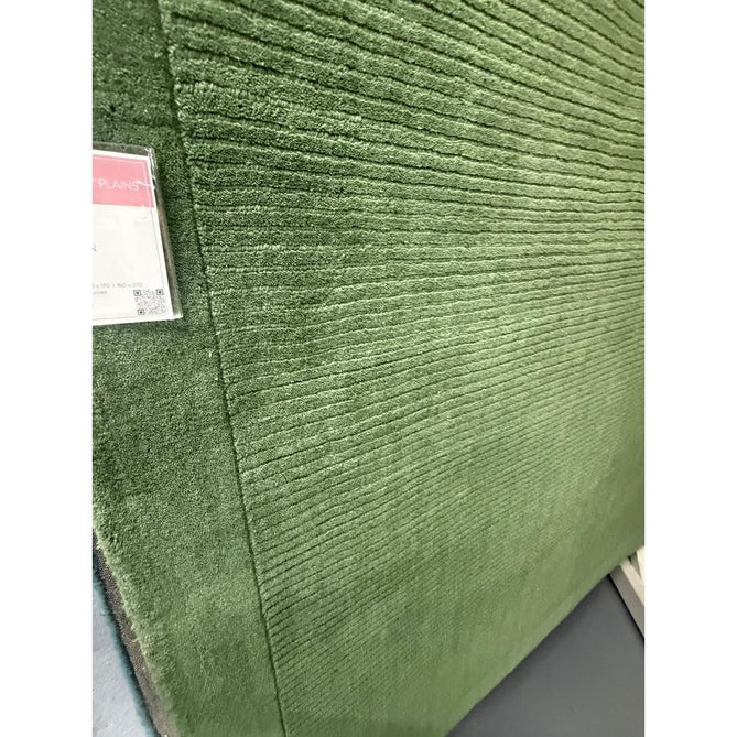 York Modern Plain Textured Subtle Ribbed Stripe Contrasting Smooth Border Handwoven Wool Loop Pile Forest Green Rug