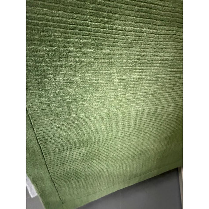 York Modern Plain Textured Subtle Ribbed Stripe Contrasting Smooth Border Handwoven Wool Loop Pile Forest Green Rug