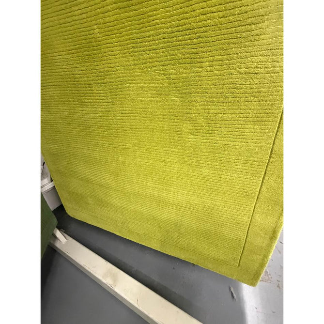 York Modern Plain Textured Subtle Ribbed Stripe Contrasting Smooth Border Handwoven Wool Loop Pile Fresh Green Rug