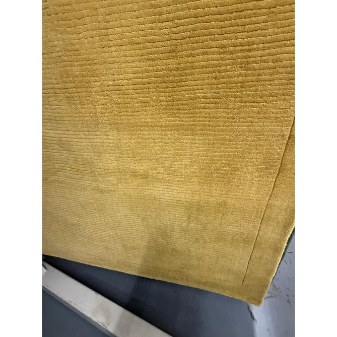 York Modern Plain Textured Subtle Ribbed Stripe Contrasting Smooth Border Handwoven Wool Loop Pile Mustard Gold Rug