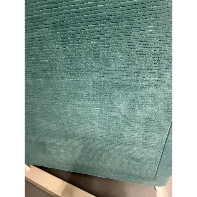 York Modern Plain Textured Subtle Ribbed Stripe Contrasting Smooth Border Handwoven Wool Loop Pile Deep Teal Rug