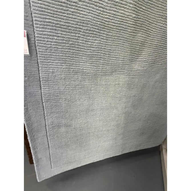 York Modern Plain Textured Subtle Ribbed Stripe Contrasting Smooth Border Handwoven Wool Loop Pile Mid Grey Runner
