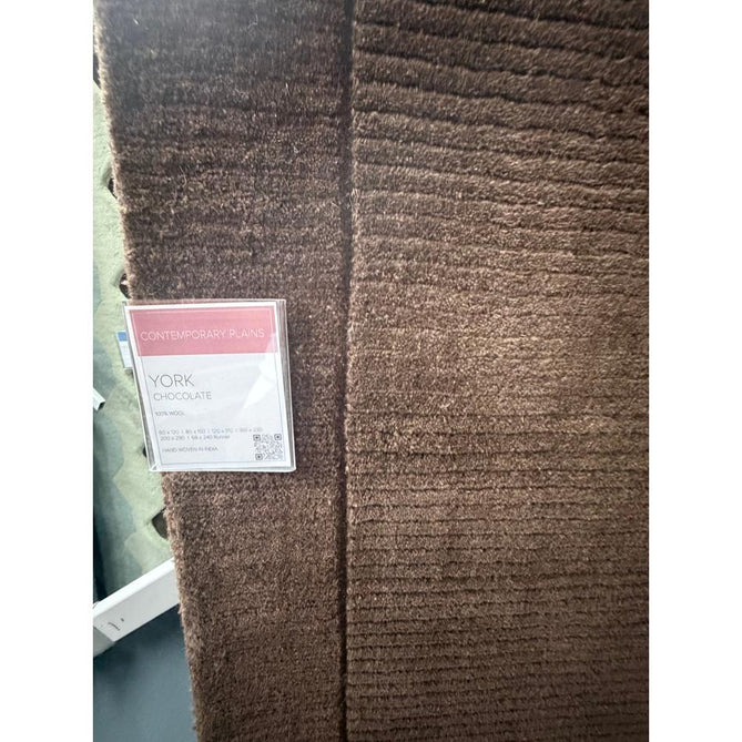 York Modern Plain Textured Subtle Ribbed Stripe Contrasting Smooth Border Handwoven Wool Loop Pile Deep Chocolate Brown Rug