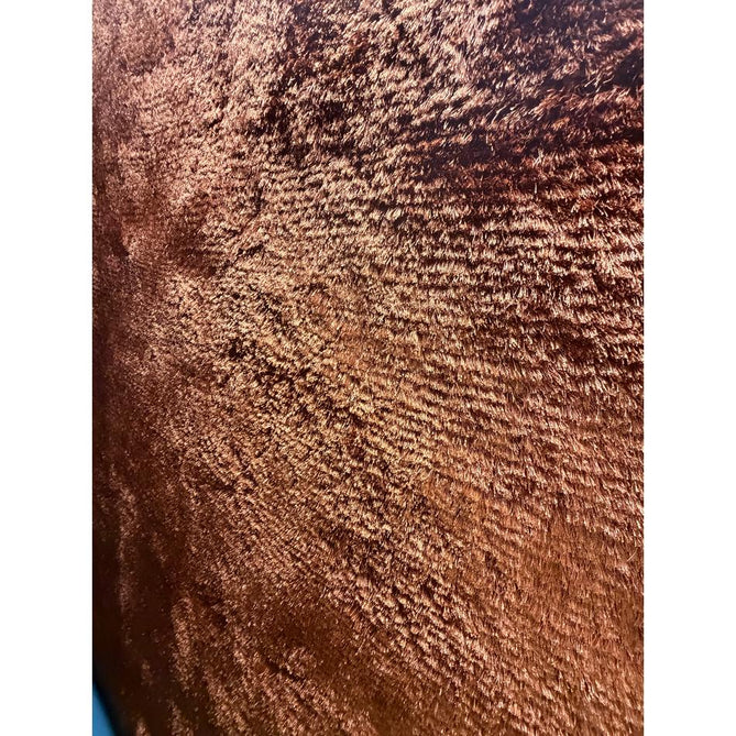 Plush Luxury Super Thick Heavyweight High-Density Hand-Woven Soft High-Pile Plain Polyester Tonal Textured Metallic Shimmer Shaggy Rust Round Rug