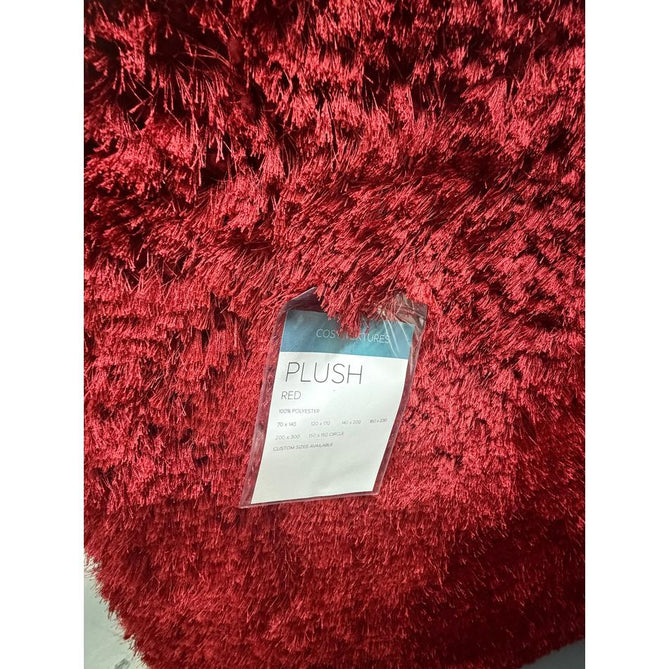 Plush Luxury Super Thick Heavyweight High-Density Hand-Woven Soft High-Pile Plain Polyester Tonal Textured Metallic Shimmer Shaggy Red Rug