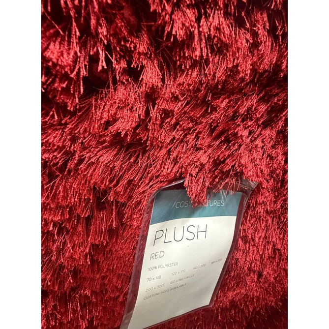 Plush Luxury Super Thick Heavyweight High-Density Hand-Woven Soft High-Pile Plain Polyester Tonal Textured Metallic Shimmer Shaggy Red Rug