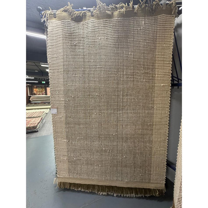 Avalon Modern Plain Beaded Basketweave Hand-Woven Textured Wool Flatweave Beige/Cream/Deep Forest Green Rug