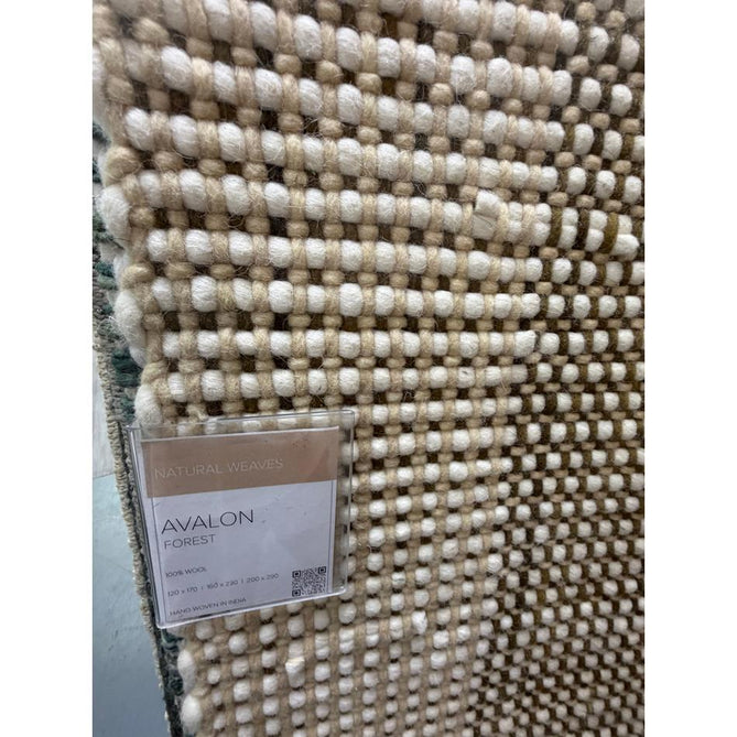 Avalon Modern Plain Beaded Basketweave Hand-Woven Textured Wool Flatweave Beige/Cream/Deep Forest Green Rug