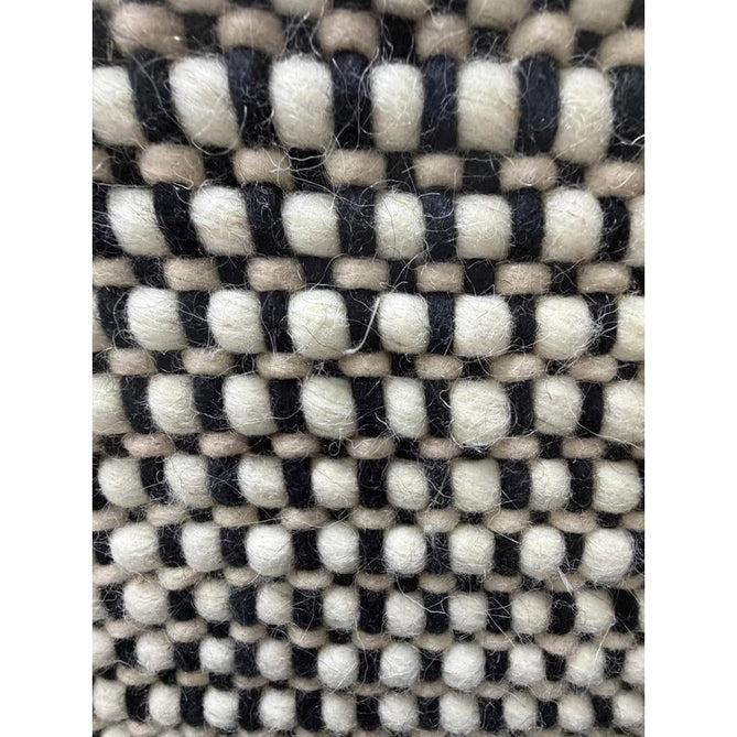 Avalon Modern Plain Beaded Basketweave Hand-Woven Textured Wool Flatweave Cream/Black Rug
