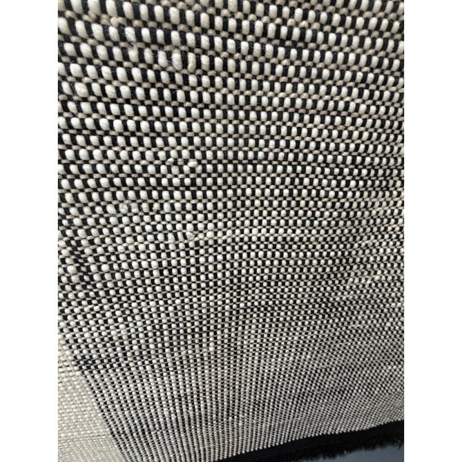 Avalon Modern Plain Beaded Basketweave Hand-Woven Textured Wool Flatweave Cream/Black Rug