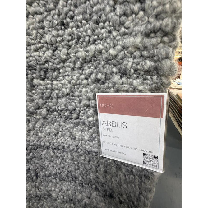 Abbus Modern Boucle Plain Subtle Gradient Stripe Hand-Woven Textured-Effect Soft-Touch Polyester Flatweave Steel Grey Rug