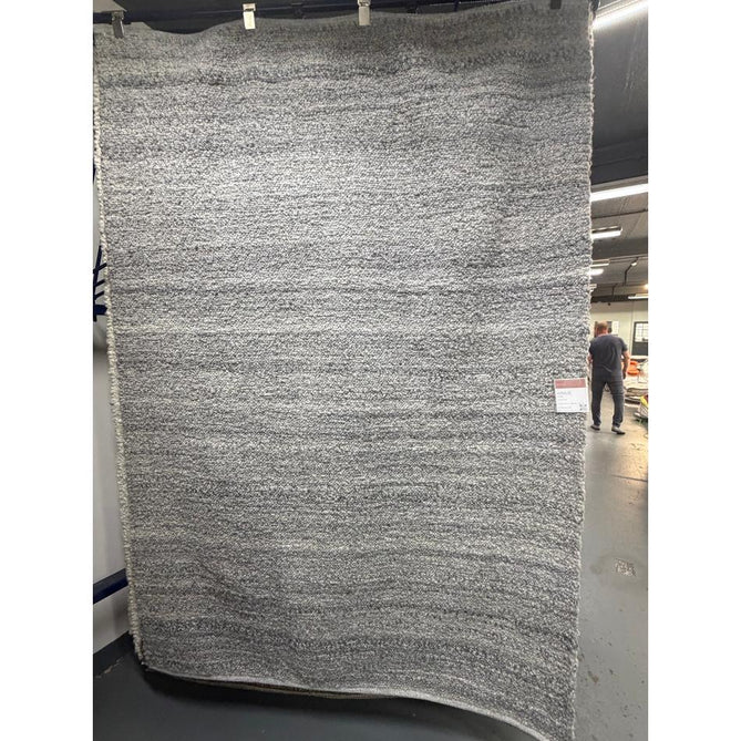 Abbus Modern Boucle Plain Subtle Gradient Stripe Hand-Woven Textured-Effect Soft-Touch Polyester Flatweave Steel Grey Rug