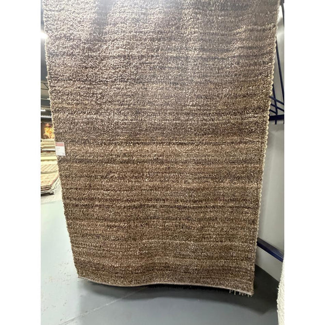 Abbus Modern Boucle Plain Subtle Stripe Hand-Woven Textured-Effect Soft-Touch Polyester Flatweave Tawny Brown Rug