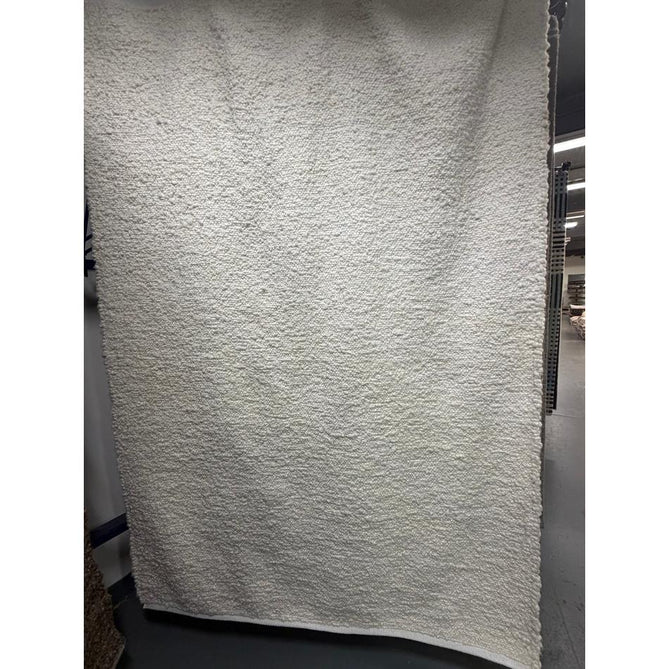 Abbus Modern Boucle Plain Hand-Woven Textured-Effect Soft-Touch Polyester Flatweave Ivory Rug
