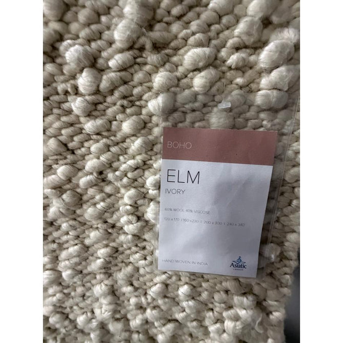 Elm Modern Plain Shimmer Hand-Woven Chunky Textured Varied Size Boucle High-Density Heavyweight Wool & Viscose Blend Looped Pile Ivory Rug