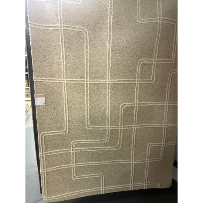 Ada Modern Plain Geometric Ivory Hi-Low Loop Linear Path Hand-Woven Ribbed Textured Wool Sand/Beige Rug