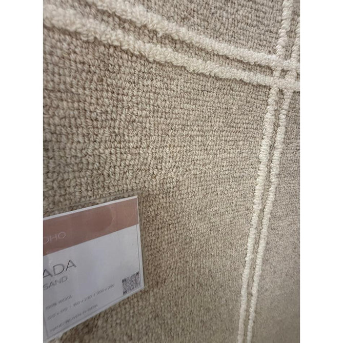 Ada Modern Plain Geometric Ivory Hi-Low Loop Linear Path Hand-Woven Ribbed Textured Wool Sand/Beige Rug