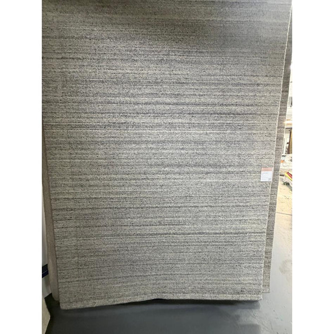 Larson Modern Plain Subtle Stripe Hi-Low Border Hand-Woven Textured Looped Wool Low Short Pile Grey Rug