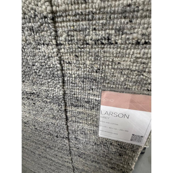Larson Modern Plain Subtle Stripe Hi-Low Border Hand-Woven Textured Looped Wool Low Short Pile Charcoal Grey Rug