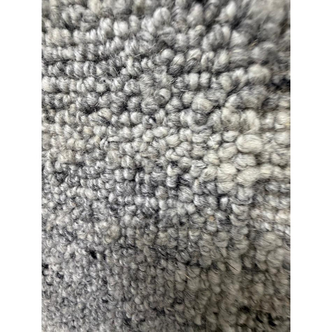 Larson Modern Plain Subtle Stripe Hi-Low Border Hand-Woven Textured Looped Wool Low Short Pile Charcoal Grey Rug