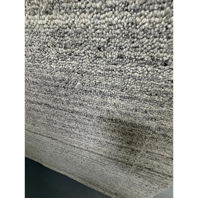 Larson Modern Plain Subtle Stripe Hi-Low Border Hand-Woven Textured Looped Wool Low Short Pile Charcoal Grey Rug