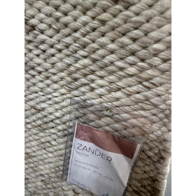 Zander Modern Plain Basketweave Hand-Woven Heavy-Weight Chunky Textured Space-Dyed Wool Blend Low-Profile Looped Pile Oyster/Natural Rug