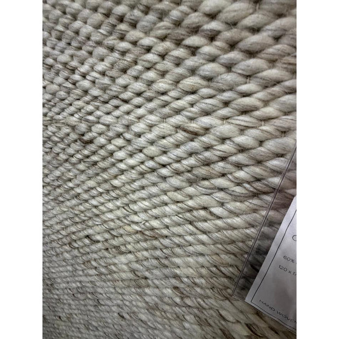 Zander Modern Plain Basketweave Hand-Woven Heavy-Weight Chunky Textured Space-Dyed Wool Blend Low-Profile Looped Pile Oyster/Natural Rug