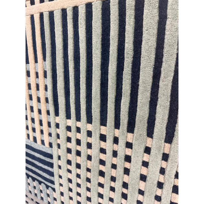 Aspect Modern Geometric Basketweave Hand-Woven High-Density Heavyweight Space-Dyed Textured Hi-Low Wool Blue/Multicolour Rug