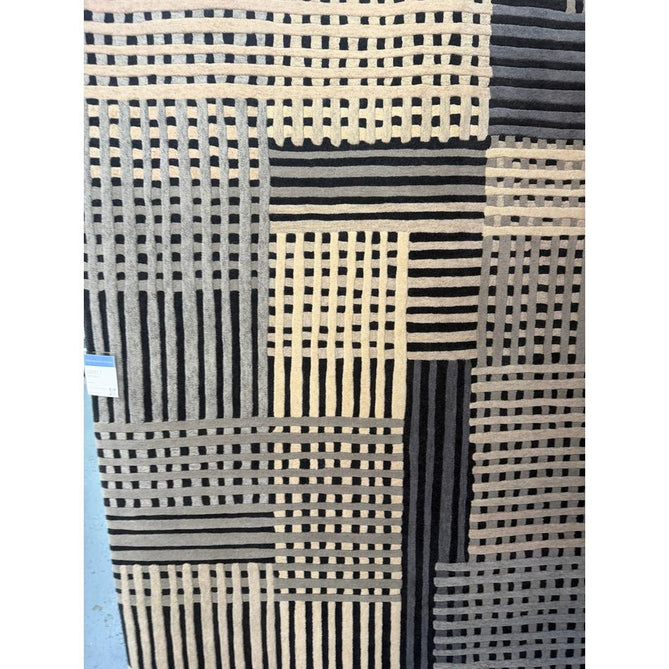 Aspect Modern Geometric Basketweave Hand-Woven High-Density Heavyweight Space-Dyed Textured Hi-Low Wool Grey/Charcoal/Beige Rug