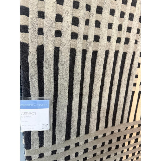 Aspect Modern Geometric Basketweave Hand-Woven High-Density Heavyweight Space-Dyed Textured Hi-Low Wool Grey/Charcoal/Beige Rug