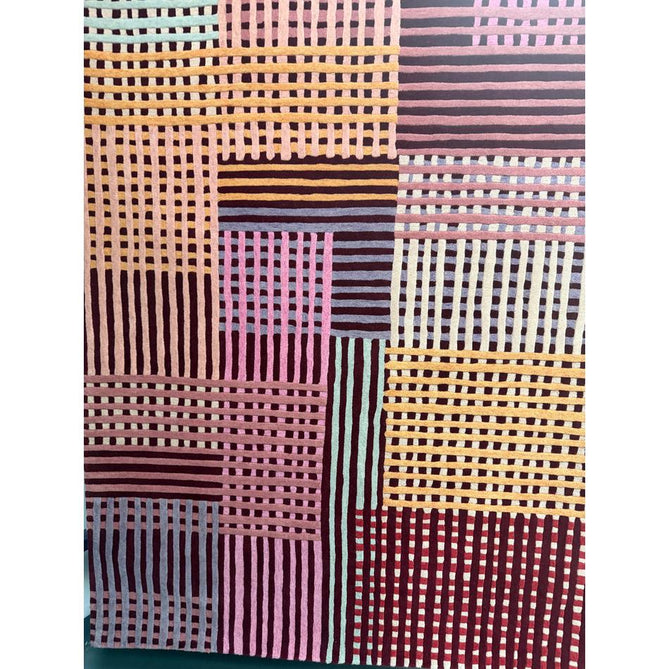Aspect Modern Geometric Basketweave Hand-Woven High-Density Heavyweight Space-Dyed Textured Hi-Low Wool Red Multicolour Rug