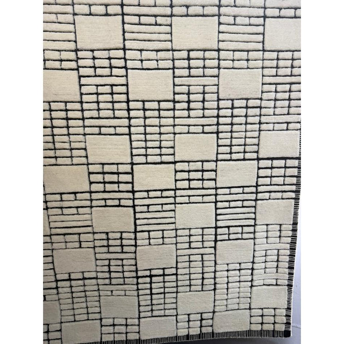 Empire Modern Geometric Grid Hand-Woven Textured Hi-Low Wool Cream/Black Rug