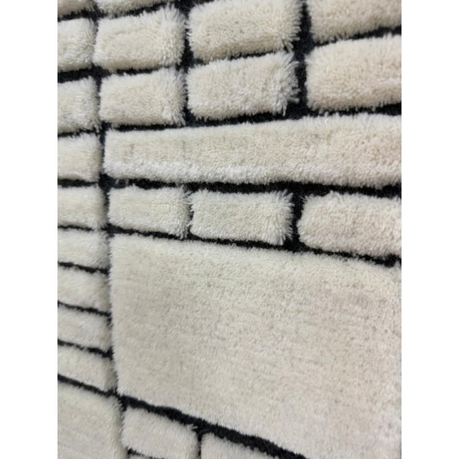 Empire Modern Geometric Grid Hand-Woven Textured Hi-Low Wool Cream/Black Rug