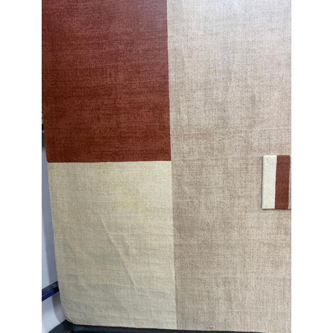 Blox Modern Plain Geometric Colour Block Hand-Woven Textured Low Profile Sheared Wool Loop Pile Copper/Beige/Cream Rug