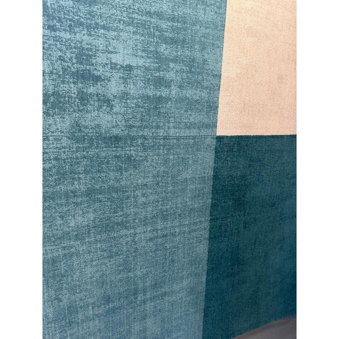Blox Modern Plain Geometric Colour Block Hand-Woven Textured Low Profile Sheared Wool Loop Pile Teal/Grey Rug