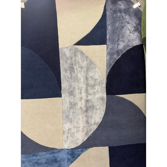 Matrix MAX74 Oval Modern Geometric Metallic Shimmer Hand-Woven High-Density Soft Textured Shimmer Wool&Viscose Blend Deep Indigo Blue/Navy/Steel Blue/Slate Grey/Charcoal Rug