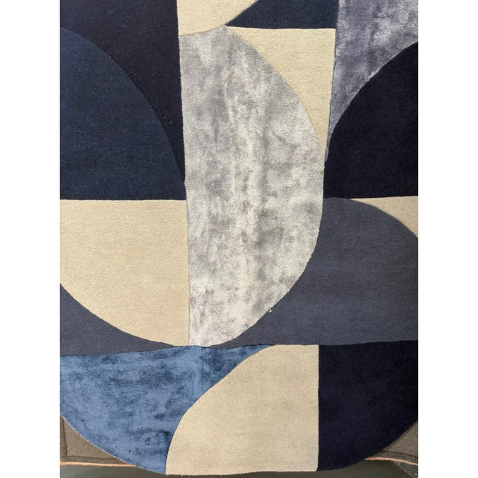 Matrix MAX74 Oval Modern Geometric Metallic Shimmer Hand-Woven High-Density Soft Textured Shimmer Wool&Viscose Blend Deep Indigo Blue/Navy/Steel Blue/Slate Grey/Charcoal Rug